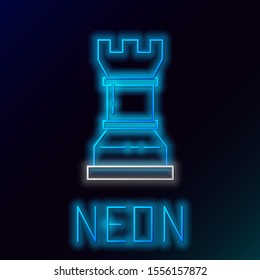 Blue glowing neon line Business strategy icon isolated on black background. Chess symbol. Game, management, finance. Colorful outline concept. Vector Illustration