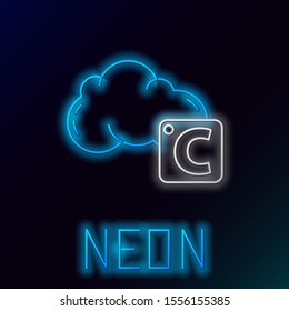 Blue glowing neon line Celsius and cloud icon isolated on black background. Colorful outline concept. Vector Illustration