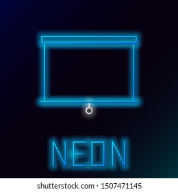 Blue glowing neon line Chalkboard icon isolated on black background. School Blackboard sign. Colorful outline concept. Vector Illustration