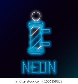 Blue glowing neon line Classic Barber shop pole icon isolated on black background. Barbershop pole symbol. Colorful outline concept. Vector Illustration