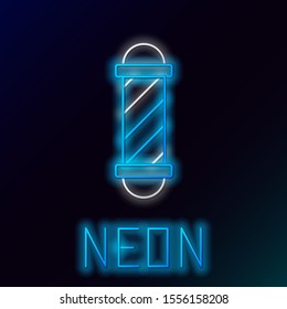 Blue glowing neon line Classic Barber shop pole icon isolated on black background. Barbershop pole symbol. Colorful outline concept. Vector Illustration
