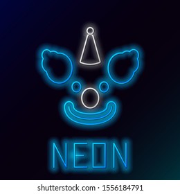 Blue glowing neon line Clown head icon isolated on black background. Colorful outline concept. Vector Illustration