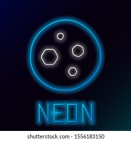 Blue glowing neon line Cookie or biscuit with chocolate icon isolated on black background. Colorful outline concept. Vector Illustration