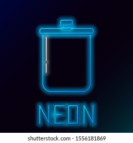 Blue glowing neon line Cooking pot icon isolated on black background. Boil or stew food symbol. Colorful outline concept. Vector Illustration