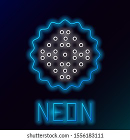Blue glowing neon line Cracker biscuit icon isolated on black background. Sweet cookie. Colorful outline concept. Vector Illustration