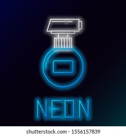 Blue glowing neon line Cream or lotion cosmetic tube icon isolated on black background. Body care products for men. Colorful outline concept. Vector Illustration