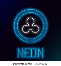 Blue glowing neon line Cryptocurrency coin Ripple XRP icon isolated on black background. Altcoin symbol. Blockchain based secure crypto currency. Colorful outline concept. Vector Illustration