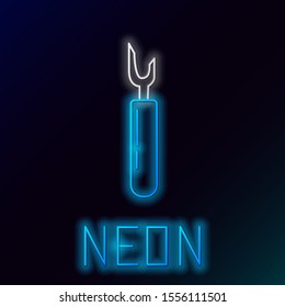 Blue glowing neon line Cutter tool icon isolated on black background. Sewing knife with blade. Colorful outline concept. Vector Illustration