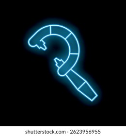 Blue glowing neon line depicting a dental instrument on a black background