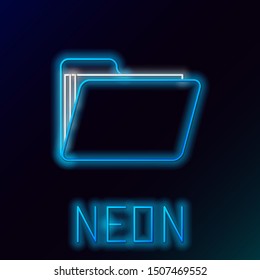Blue glowing neon line Document folder icon isolated on black background. Accounting binder symbol. Bookkeeping management. Colorful outline concept. Vector Illustration