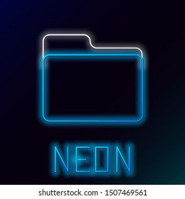 Blue glowing neon line Document folder icon isolated on black background. Accounting binder symbol. Bookkeeping management. Colorful outline concept. Vector Illustration
