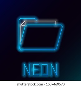 Blue glowing neon line Document folder icon isolated on black background. Accounting binder symbol. Bookkeeping management. Colorful outline concept. Vector Illustration
