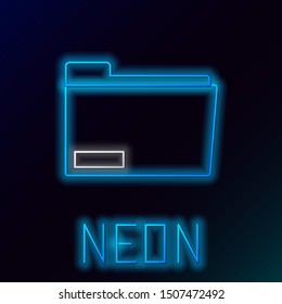 Blue glowing neon line Document folder icon isolated on black background. Accounting binder symbol. Bookkeeping management. Colorful outline concept. Vector Illustration
