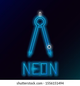 Blue glowing neon line Drawing compass icon isolated on black background. Compasses sign. Drawing and educational tools. Geometric instrument. Colorful outline concept. Vector Illustration