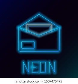 Blue glowing neon line Envelope icon isolated on black background. Email message letter symbol. Colorful outline concept. Vector Illustration