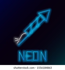 Blue glowing neon line Firework rocket icon isolated on black background. Concept of fun party. Explosive pyrotechnic symbol. Colorful outline concept. Vector Illustration