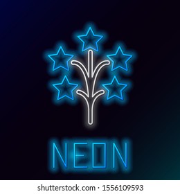 Blue glowing neon line Fireworks icon isolated on black background. Concept of fun party. Explosive pyrotechnic symbol. Colorful outline concept. Vector Illustration