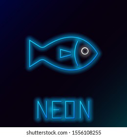 Blue glowing neon line Fish icon isolated on black background. Colorful outline concept. Vector Illustration