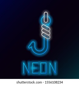 Blue glowing neon line Fishing hook icon isolated on black background. Fishing tackle. Colorful outline concept. Vector Illustration