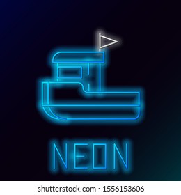 Blue glowing neon line Fishing boat icon isolated on black background. Colorful outline concept. Vector Illustration