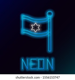 Blue glowing neon line Flag of Israel icon isolated on black background. National patriotic symbol. Colorful outline concept. Vector Illustration