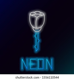 Blue glowing neon line Flower rose icon isolated on black background. Colorful outline concept. Vector Illustration Blue glowing neon line Flower rose icon isolated on black background. Colorful outline concept. Vector Illustration
