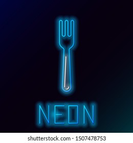 Blue glowing neon line Fork icon isolated on black background. Cutlery symbol. Colorful outline concept. Vector Illustration