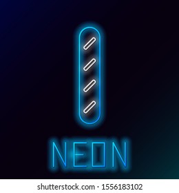Blue glowing neon line French baguette bread icon isolated on black background. Colorful outline concept. Vector Illustration