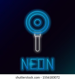 Blue glowing neon line Frying pan icon isolated on black background. Fry or roast food symbol. Colorful outline concept. Vector Illustration