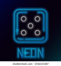 Blue glowing neon line Game dice icon isolated on black background. Casino gambling. Colorful outline concept. Vector Illustration