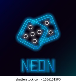 Blue glowing neon line Game dice icon isolated on black background. Casino gambling. Colorful outline concept. Vector Illustration