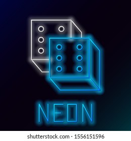 Blue glowing neon line Game dice icon isolated on black background. Casino gambling. Colorful outline concept. Vector Illustration