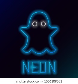 Blue glowing neon line Ghost icon isolated on black background. Colorful outline concept. Vector Illustration