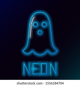 Blue glowing neon line Ghost icon isolated on black background. Happy Halloween party. Colorful outline concept. Vector Illustration