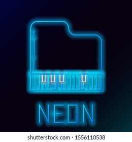 Blue glowing neon line Grand piano icon isolated on black background. Musical instrument. Colorful outline concept. Vector Illustration