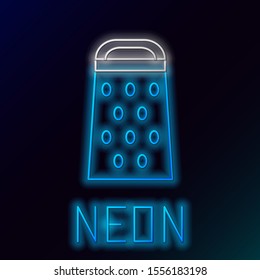 Blue glowing neon line Grater icon isolated on black background. Kitchen symbol. Cooking utensil. Cutlery sign. Colorful outline concept. Vector Illustration