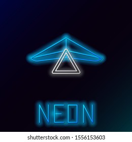 Blue glowing neon line Hang glider icon isolated on black background. Extreme sport. Colorful outline concept. Vector Illustration