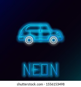 Blue glowing neon line Hatchback car icon isolated on black background. Colorful outline concept. Vector Illustration