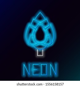 Blue glowing neon line Hop icon isolated on black background. Colorful outline concept. Vector Illustration