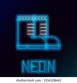 Blue glowing neon line Hunter boots icon isolated on black background. Colorful outline concept. Vector Illustration