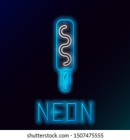 Blue glowing neon line Ice cream icon isolated on black background. Sweet symbol. Colorful outline concept. Vector Illustration