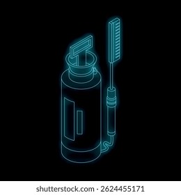 Ícone de linha de neon brilhante azul de um pulverizador de pressão manual para jardinagem isolado em um fundo preto