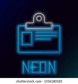 Blue glowing neon line Identification badge icon isolated on black background. It can be used for presentation, identity of the company, advertising. Colorful outline concept. Vector Illustration