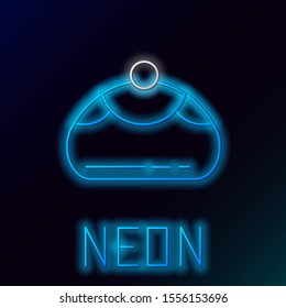 Blue glowing neon line Jewish sweet bakery icon isolated on black background. Hanukkah sufganiyot. Jewish easter cake. Colorful outline concept. Vector Illustration