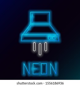 Blue glowing neon line Kitchen extractor fan icon isolated on black background. Cooker hood. Kitchen exhaust. Household appliance. Colorful outline concept. Vector Illustration