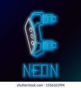 Blue glowing neon line Knee pads icon on black background. Extreme sport. Sport equipment. Skateboarding, bicycle, roller skating protective gear. Colorful outline concept. Vector Illustration