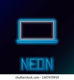 Blue glowing neon line Laptop icon isolated on black background. Computer notebook with empty screen sign. Colorful outline concept. Vector Illustration