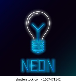 Blue glowing neon line Light bulb with concept of idea icon isolated on black background. Energy and idea symbol. Inspiration concept. Colorful outline concept. Vector Illustration