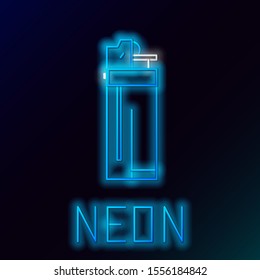 Blue glowing neon line Lighter icon isolated on black background. Colorful outline concept. Vector Illustration