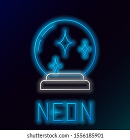 Blue glowing neon line Magic ball icon isolated on black background. Crystal ball. Colorful outline concept. Vector Illustration